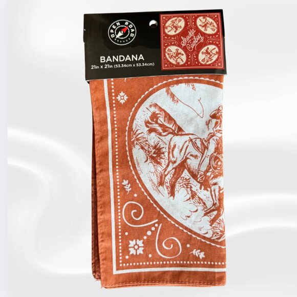 Open Road Brands Accessories - NWT! Cowboy Western Bandana | 100% Cotton Wearable Art | Burnt Orange 21x21in